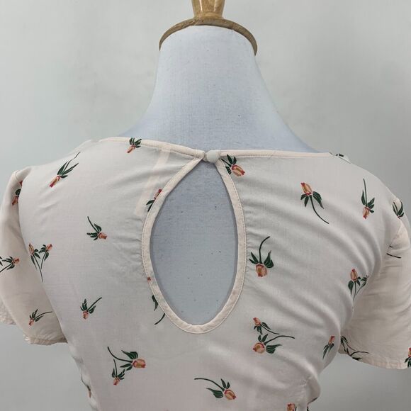 Free People Dress Womens 0 Light Pink Floral Keyhole Back Short Sleeve A Line - Picture 6 of 15